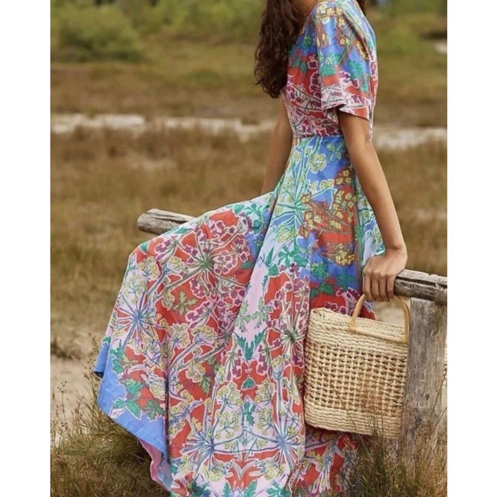 Anthropologie Roopa Pemmaraju Amandine cotton colorful double lined dress size s - Picture 10 of 10